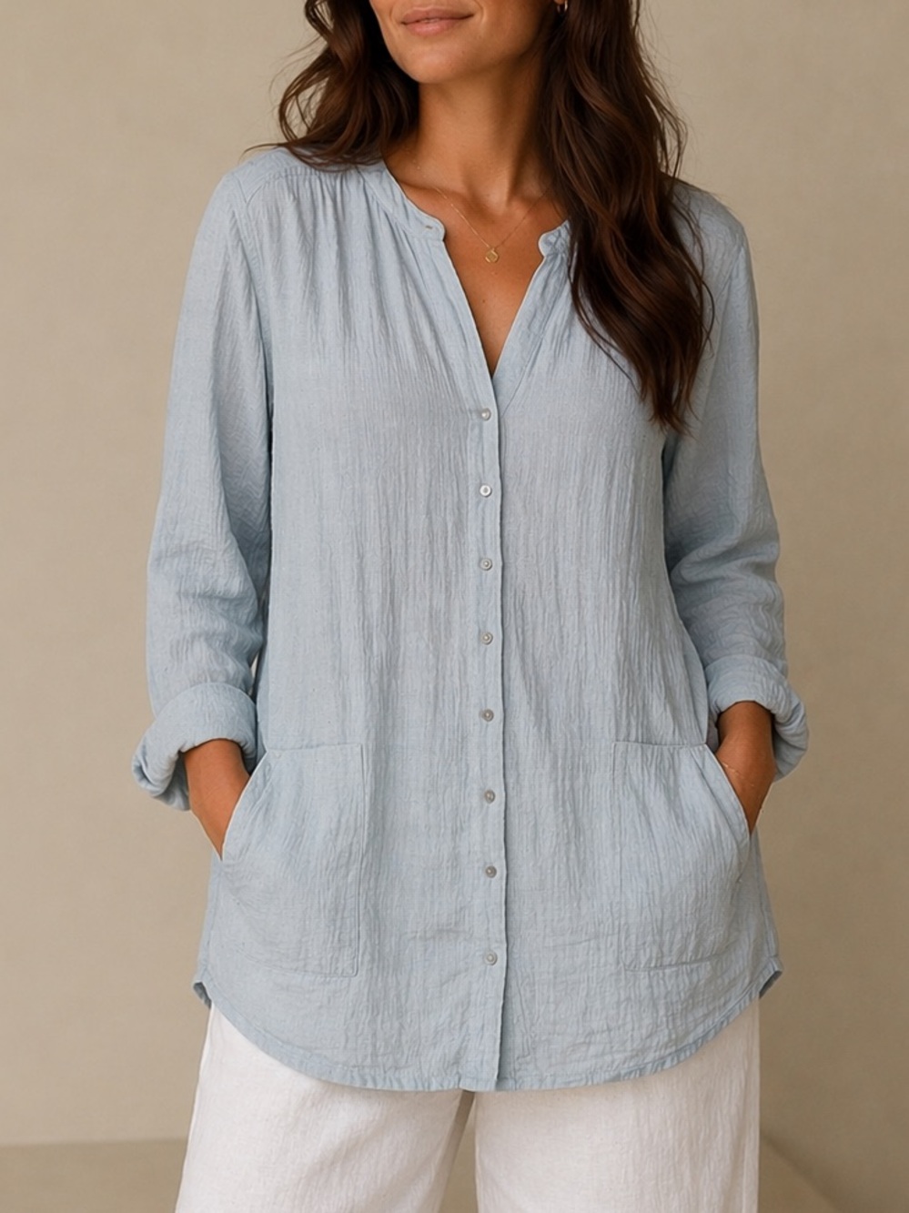 Wrap London Linen Cotton Blend Blue Tunic Top Women’s Size 8